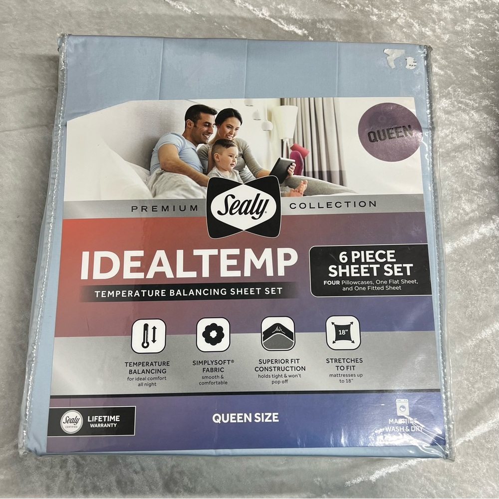 IdealTemp Blue Balance Sheet Set Queen 6 piece 4 pillowcases 1 flat 1 fitted